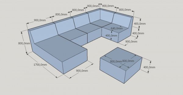 Модульный диван CUBE c лежаком | Мастерская бескаркасной мебели KRESLO